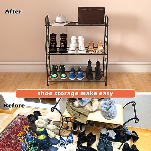 YisanCrafts 3-Tier Shoe Rack for Closet Metal Shoe Organizer for Entryway, Extra Large Capacity Wide Shoe Storage Shelf with Sturdy Wire Grid for Closet Floor, Bedroom, Wire Grid, Black