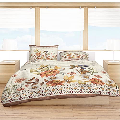 Durable Duvet Cover Set 3 Piece Bedding Sets Twin Size, Rustic Flowers Comforter Set Soft Microfiber Fill Bedding with 1 Comforter Cover, 2 Pillowcases Farmhouse Floral Fall Plants Rural Southwest