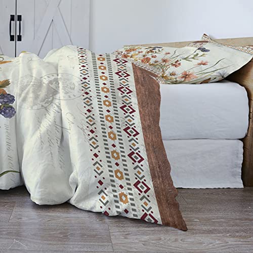 Durable Duvet Cover Set 3 Piece Bedding Sets Twin Size, Rustic Flowers Comforter Set Soft Microfiber Fill Bedding with 1 Comforter Cover, 2 Pillowcases Farmhouse Floral Fall Plants Rural Southwest