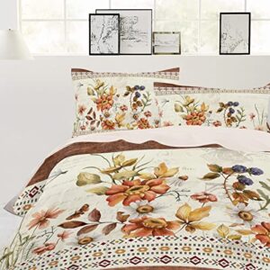 Durable Duvet Cover Set 3 Piece Bedding Sets Twin Size, Rustic Flowers Comforter Set Soft Microfiber Fill Bedding with 1 Comforter Cover, 2 Pillowcases Farmhouse Floral Fall Plants Rural Southwest