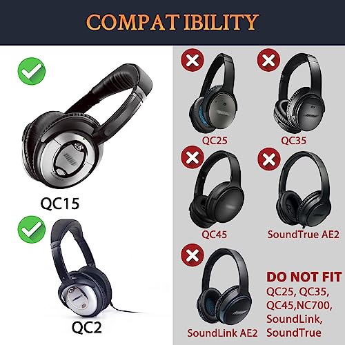 SOULWIT Replacement Headband Pad Kit for Bose QuietComfort 15(QC15)/QuietComfort 2(QC 2) Headphones, Easy DIY Installation - Black