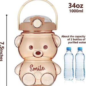 JRIQH Kawaii Bear Straw Bottle,Leak-Proof Water Bottle with Adjustable & Removable Shoulder Strap for Boy and Girls (pink)