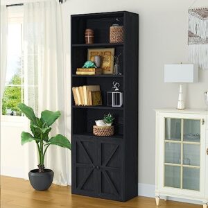 oneinmil 6 tier bookshelf and bookcase, wooden bookshelves with cabinet doors, floor bookshelves and office storage cabinets for home office, living room,black