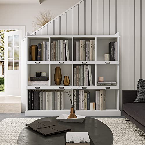 Ucloveria Bookcase,10-Shelf Bookshelf 3 Tier Mid-Century Modern Bookcase,Wood Bookshelves Storage Organizer with ID Label,Freestanding Open Book Shelves,for Bedroom,Living Room,Office,White