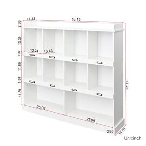 Ucloveria Bookcase,10-Shelf Bookshelf 3 Tier Mid-Century Modern Bookcase,Wood Bookshelves Storage Organizer with ID Label,Freestanding Open Book Shelves,for Bedroom,Living Room,Office,White