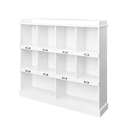 Ucloveria Bookcase,10-Shelf Bookshelf 3 Tier Mid-Century Modern Bookcase,Wood Bookshelves Storage Organizer with ID Label,Freestanding Open Book Shelves,for Bedroom,Living Room,Office,White