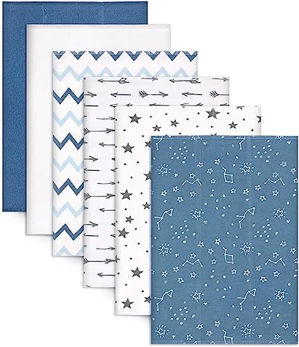 Burp Cloths for Baby Boys - 6 Pack Baby Burp Cloths -100% Cotton Double Layers of Extra Absorbent Burping Cloths Set - Spit Up Burp Rags