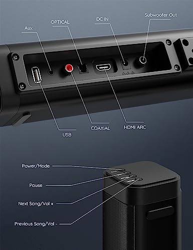 GEOYEAO Sound Bars for TV with Subwoofer, 2.1ch Home Audio Soundbar & 3D & Deep Bass Subwoofer | Bluetooth & Multi-Connection | 2-in-1 Detachable Design | TV Surround Sound Speaker System