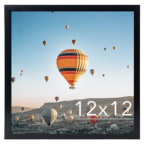 JCJMY 12x12 inch Picture Frame, Horizontal and Vertical Formats for Wall Hanging, 12 x 12 Square Wall Gallery Poster Photo Frame with Durable Shatter Resistant Plexiglass, Black