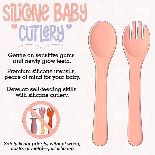 Silicone Baby Feeding Set, Baby Led Weaning Supplies with Suction Bowls for Baby, Toddler Self Feeding Dish Set with Silicone Silverware for Babies Sippy Cup, Feeding Supplies for 6+ Months(Pink)