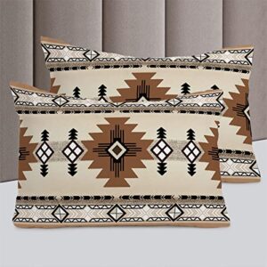 Southwestern America Duvet Cover Twin Size - 4 Pieces Duvet Cover Set, Beige Tribal Geometric Ethnic Vintage Bedding Comforter Cover Zipper Closure, 1 Duvet Cover 1 Fitted Sheet 2 Pillow Shams