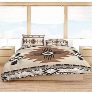 Southwestern America Duvet Cover Twin Size - 4 Pieces Duvet Cover Set, Beige Tribal Geometric Ethnic Vintage Bedding Comforter Cover Zipper Closure, 1 Duvet Cover 1 Fitted Sheet 2 Pillow Shams