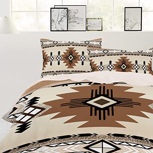 Southwestern America Duvet Cover Twin Size - 4 Pieces Duvet Cover Set, Beige Tribal Geometric Ethnic Vintage Bedding Comforter Cover Zipper Closure, 1 Duvet Cover 1 Fitted Sheet 2 Pillow Shams