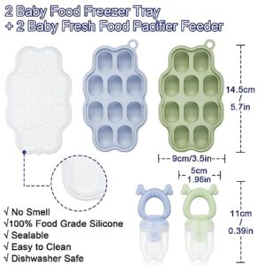 Baby Breastmilk Popsicle Molds & Baby Fruit Feeder (2 Pack), KingKam Baby Food Freezer Tray Storage Containers, Silicone Pacifier Feeder and Teether