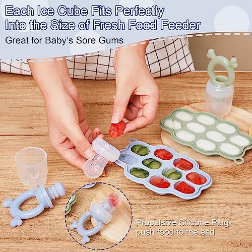 Baby Breastmilk Popsicle Molds & Baby Fruit Feeder (2 Pack), KingKam Baby Food Freezer Tray Storage Containers, Silicone Pacifier Feeder and Teether