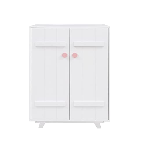 Bellemave Kids Wardrobe with Hanging Rod, Cute Wooden Wardrobe Closet with 2 Doors, Freestanding Wardrobe Cabinet, Storage Armoires for Boys Girls (White)