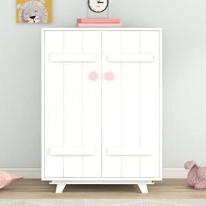 Bellemave Kids Wardrobe with Hanging Rod, Cute Wooden Wardrobe Closet with 2 Doors, Freestanding Wardrobe Cabinet, Storage Armoires for Boys Girls (White)