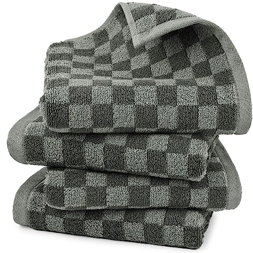 Jacquotha Grey Hand Towels for Bathroom Checkered, 4 Pack Super Soft Quick Drying Cute Hand Towel Set for Men Women Kids