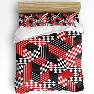 laibao duvet cover twin size modern red black abstract art geometric mid century soft bedding comforter cover set of 4 with 2 pillow cases 1 flat sheet breathable quilt cover sets for boys girls
