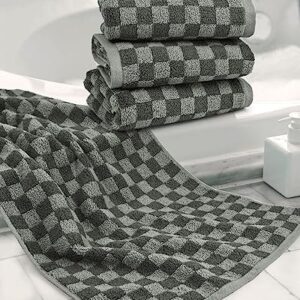 Jacquotha Grey Hand Towels for Bathroom Checkered, 4 Pack Super Soft Quick Drying Cute Hand Towel Set for Men Women Kids