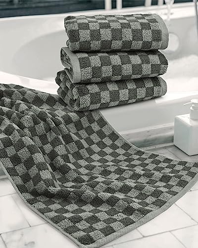 Jacquotha Grey Hand Towels for Bathroom Checkered, 4 Pack Super Soft Quick Drying Cute Hand Towel Set for Men Women Kids