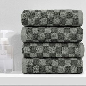 Jacquotha Grey Hand Towels for Bathroom Checkered, 4 Pack Super Soft Quick Drying Cute Hand Towel Set for Men Women Kids