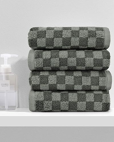 Jacquotha Grey Hand Towels for Bathroom Checkered, 4 Pack Super Soft Quick Drying Cute Hand Towel Set for Men Women Kids