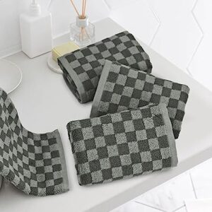 Jacquotha Grey Hand Towels for Bathroom Checkered, 4 Pack Super Soft Quick Drying Cute Hand Towel Set for Men Women Kids