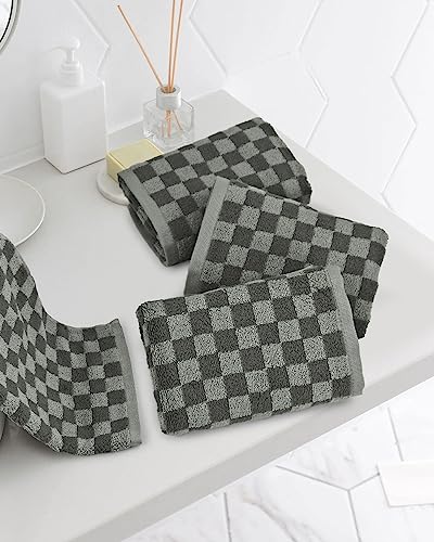 Jacquotha Grey Hand Towels for Bathroom Checkered, 4 Pack Super Soft Quick Drying Cute Hand Towel Set for Men Women Kids