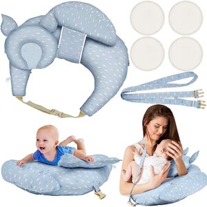 geelin nursing pillow soft nursing pads set include breastfeeding pillows with adjustable waist strap 4 pieces breast pads reusable postpartum essentials for baby breastfeeding, gray and white