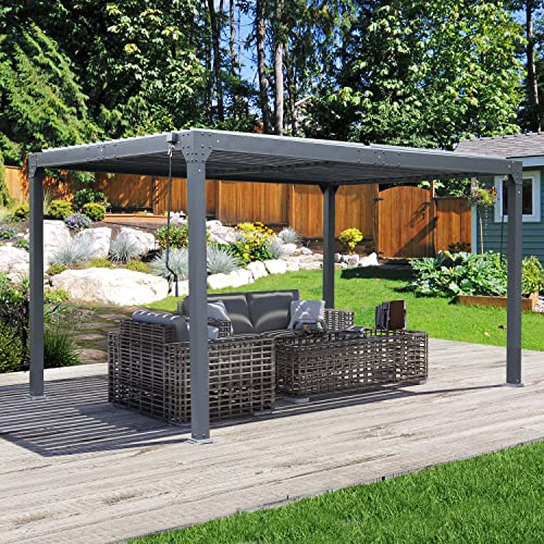 BPS Outdoor Louvered Pergola 10‘x13’ Aluminum Pergola Waterproof Gazebo Patio Sun Shade Shelter with 2 Adjustable Roof Panels for Patio, Garden, Backyard