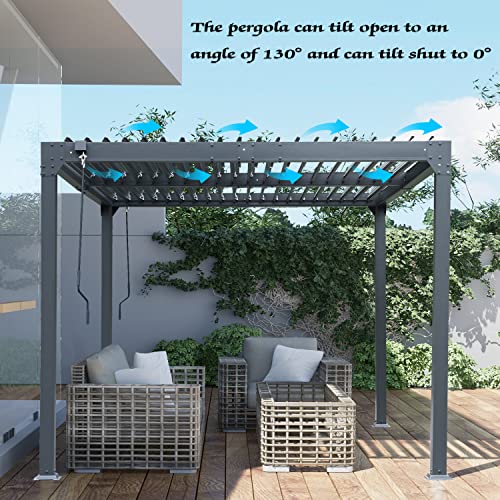 BPS Outdoor Louvered Pergola 10‘x13’ Aluminum Pergola Waterproof Gazebo Patio Sun Shade Shelter with 2 Adjustable Roof Panels for Patio, Garden, Backyard