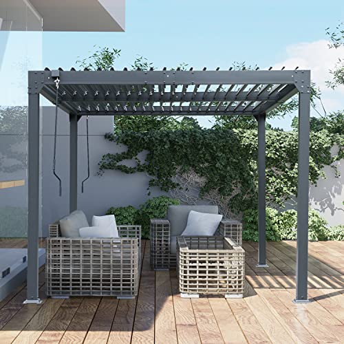 BPS Outdoor Louvered Pergola 10‘x13’ Aluminum Pergola Waterproof Gazebo Patio Sun Shade Shelter with 2 Adjustable Roof Panels for Patio, Garden, Backyard
