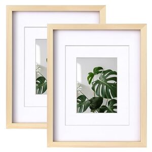 egofine 11x14 picture frames natural wood 2 pcs made of solid wood covered by plexiglass - for table top and wall mounting for pictures 8x10 or 5x7 with mat horizontally or vertically display photo frame