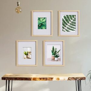 Egofine 11x14 Picture Frames Natural Wood 2 PCS Made of Solid Wood Covered by Plexiglass - for Table Top and Wall Mounting for Pictures 8x10 or 5x7 with Mat Horizontally or Vertically Display Photo Frame