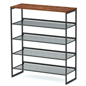 chempfr shoe rack - sturdy steel shoe organizer for closet or entryway with spacious top and strong mesh shelves - industrial style free standing storage shelves (5-tier 11.8"x36.2"x31.5")