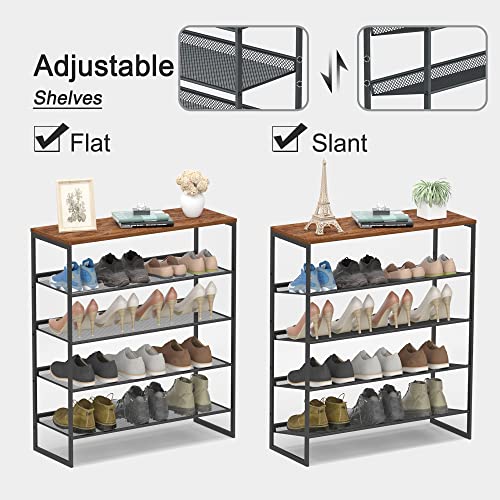 CHEMPFR Shoe Rack - Sturdy Steel Shoe Organizer for Closet or Entryway with Spacious Top and Strong Mesh Shelves - Industrial Style Free Standing Storage Shelves (5-Tier 11.8"x36.2"x31.5")