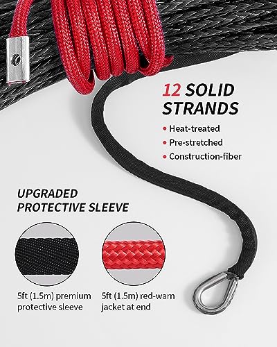 Kolvoii Synthetic Winch Rope Kit, 1/4 inch x 50ft 8500lbs Winch Cable with Steel Hook, Protective Sleeve and Winch Cable Stopper for ATV UTV Off-Road Vehicle etc(Grey Rope, Black Hook)