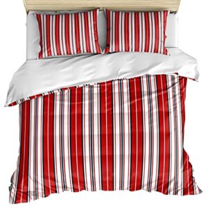 lsrtoss red striped twin duvet cover set for all season, farmhouse red blue stripes microfiber 3 piece bedding set with 2 pillowcases & 1 quilt cover, 68" w x 86" l, twin size