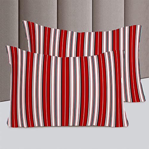 Lsrtoss Red Striped Twin Duvet Cover Set for All Season, Farmhouse Red Blue Stripes Microfiber 3 Piece Bedding Set with 2 Pillowcases & 1 Quilt Cover, 68" W x 86" L, Twin Size