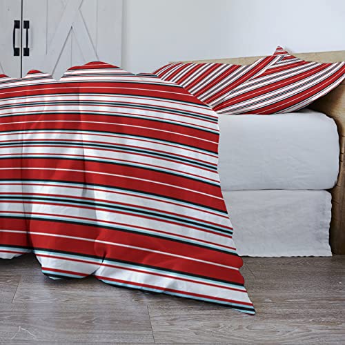 Lsrtoss Red Striped Twin Duvet Cover Set for All Season, Farmhouse Red Blue Stripes Microfiber 3 Piece Bedding Set with 2 Pillowcases & 1 Quilt Cover, 68" W x 86" L, Twin Size