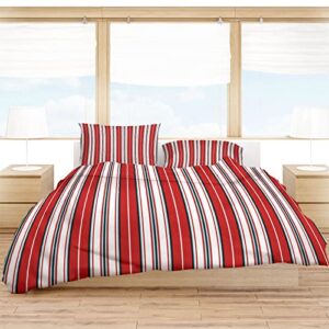 Lsrtoss Red Striped Twin Duvet Cover Set for All Season, Farmhouse Red Blue Stripes Microfiber 3 Piece Bedding Set with 2 Pillowcases & 1 Quilt Cover, 68" W x 86" L, Twin Size