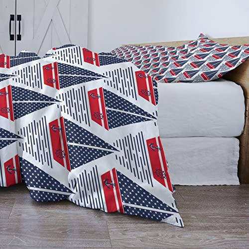 Lsrtoss Navy Blue Red Boat Full Duvet Cover Set for All Season, Nautical Anchor Rudder Coastal Microfiber 3 Piece Bedding Set with 2 Pillowcases & 1 Quilt Cover, 86" W x 86" L, Full Size