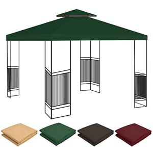 Timoau Gazebo Canopy Replacement Top 10'x10' - Single Tier Patio Canopy Cover - Square Replacement Canopy Gazebo Top - Waterproof 300D Canvas Gazebo for Patio Garden Outdoor (one Tier, Green)