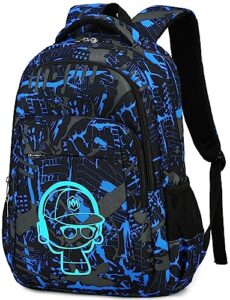 ledaou school backpack teen boys kids bookbag daypack school bag (graffiti blue)