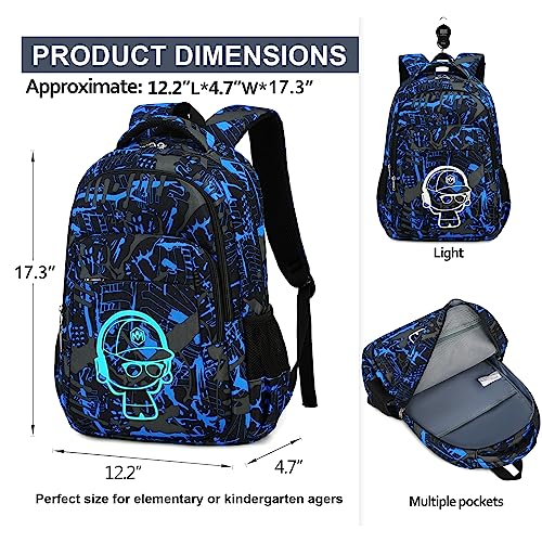 LEDAOU School Backpack Teen Boys Kids Bookbag Daypack School Bag (Graffiti Blue)