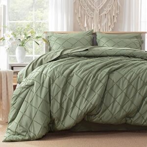 boho olive green comforter set with jacquard tufted design, farmhouse bedding sets for all seasons, soft 7 pieces queen bed in a bag with comforter, flat sheet, fitted sheet, pillowcases & shams