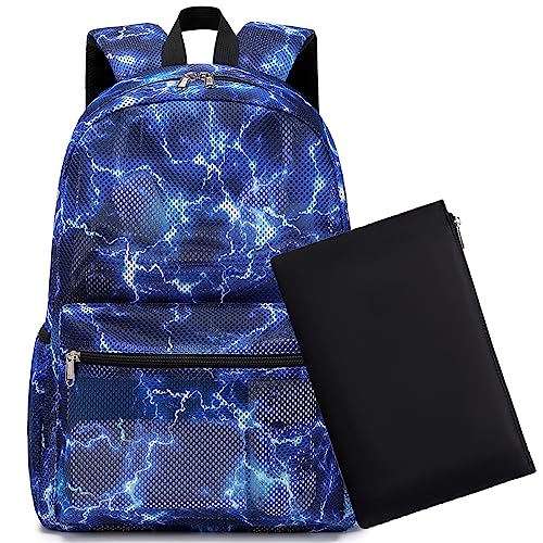 Dafelile Mesh Backpack for Kids Boys Girls Semi-Transparent Mesh School Backpack Bookbag Set Lightweight Casual for Gym Beach Travel