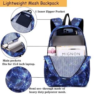 Dafelile Mesh Backpack for Kids Boys Girls Semi-Transparent Mesh School Backpack Bookbag Set Lightweight Casual for Gym Beach Travel