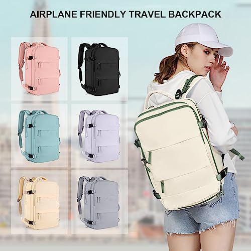 coowoz Large Travel Backpack For Women Men,Carry On Backpack,Hiking Backpack Waterproof Outdoor Sports Rucksack Casual Daypack travel essentials（White Green）
